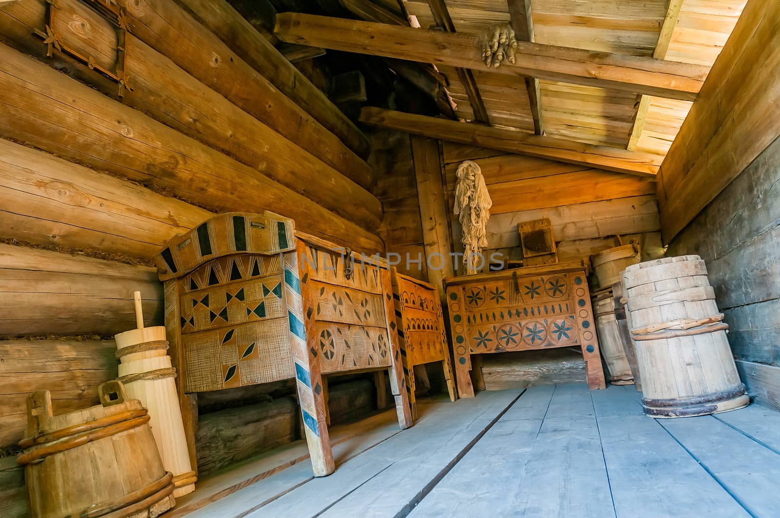 Interior detail of typical ukrainian antique house, in Pirogovo near Kiev