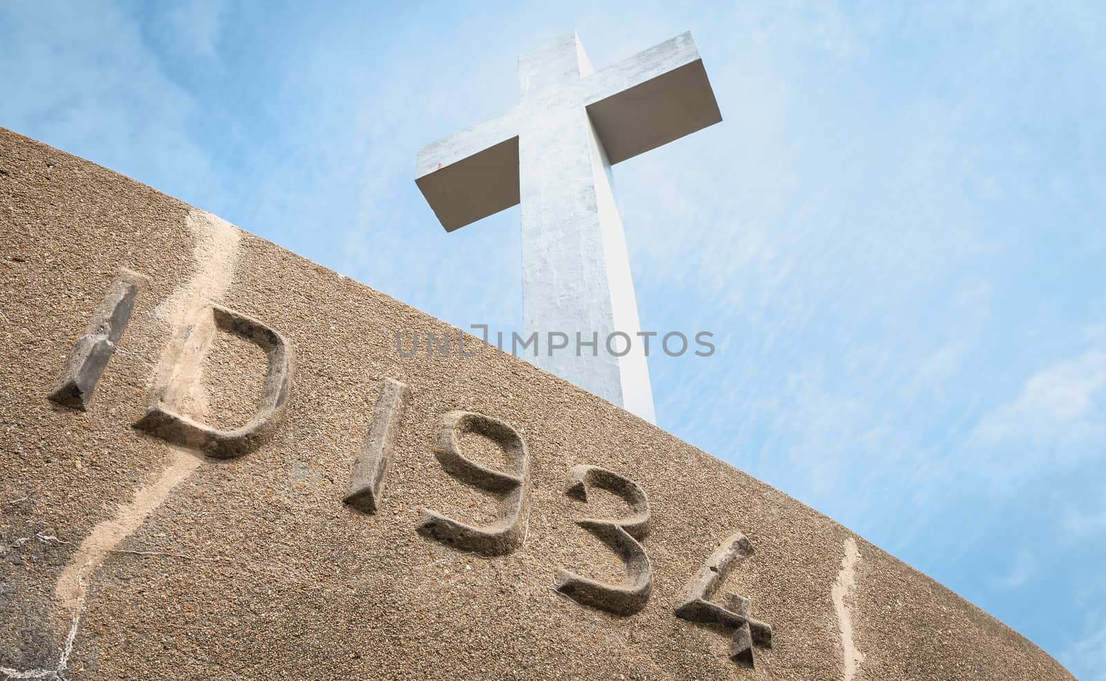 detail view on the Calvary of the sailors of the Pointe du Chatelet built in 1934 on the island of Yeu, France