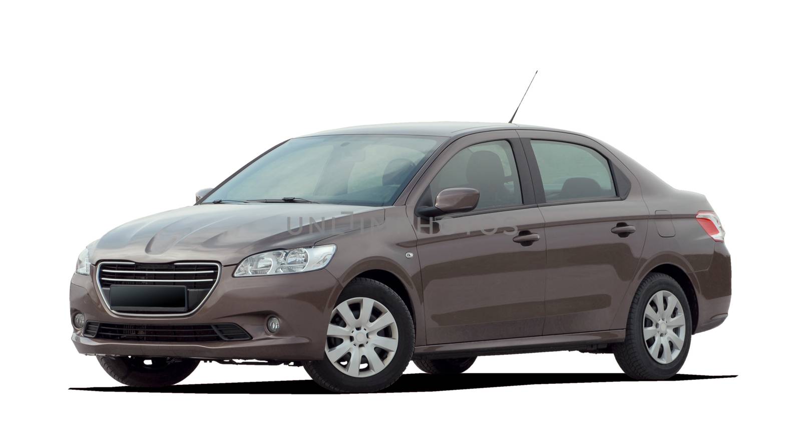 brown small sedan car on white background