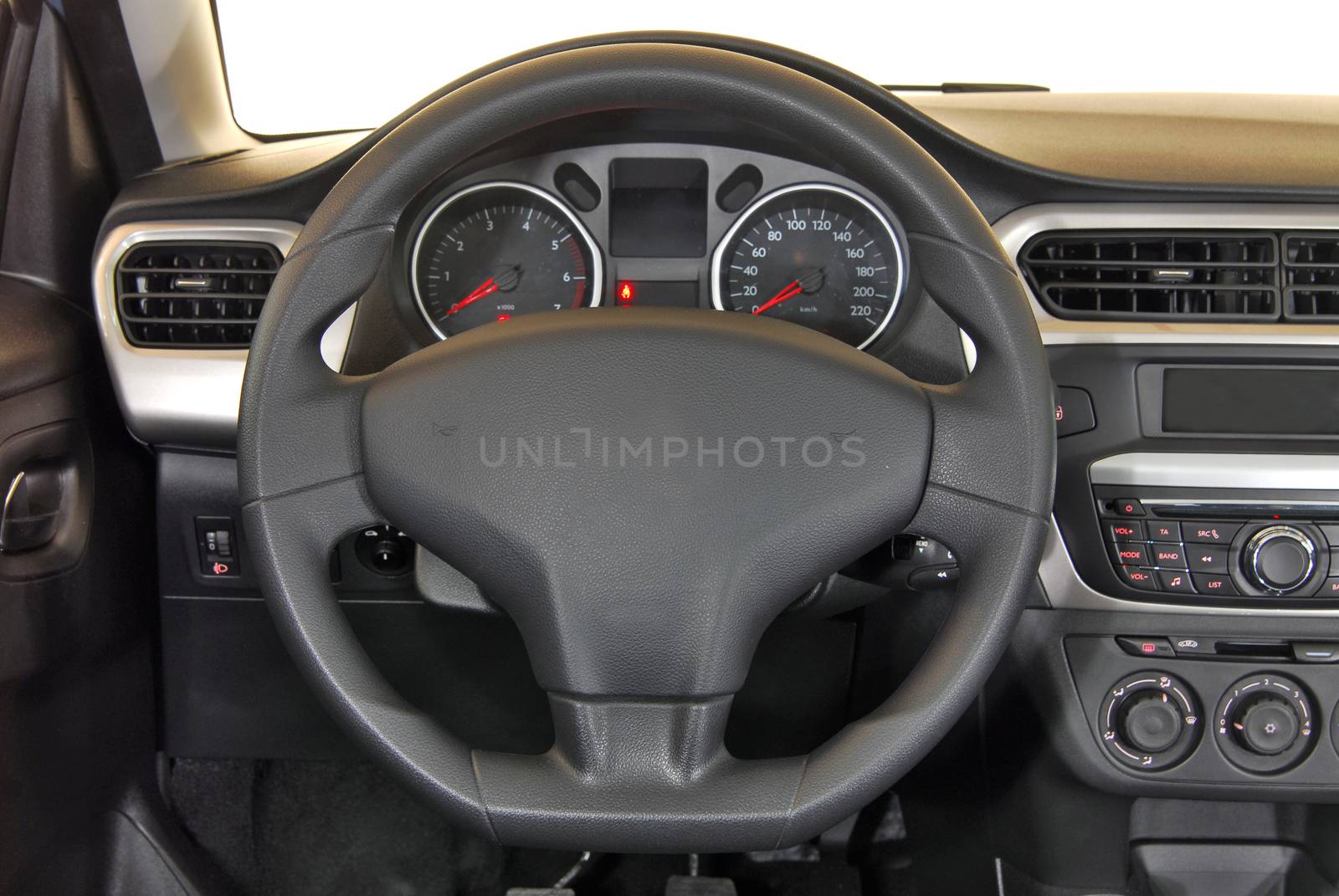 steering wheel in the new modern car, Interior of a modern car