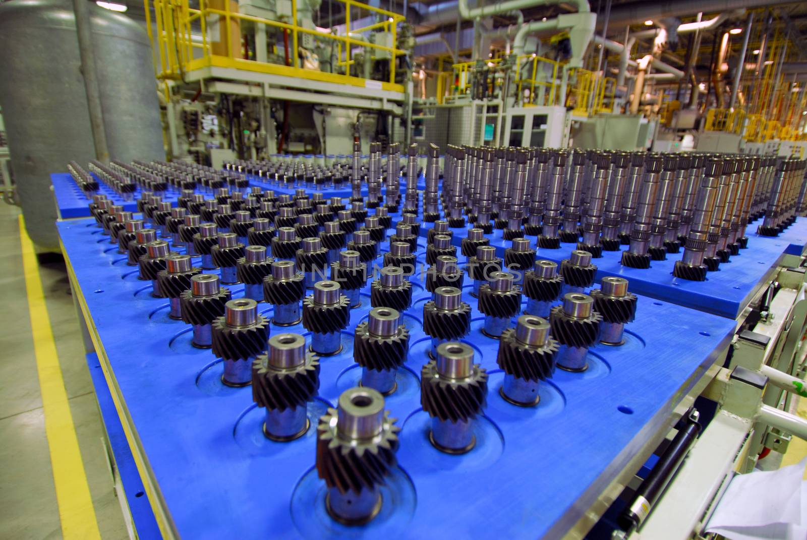 automotive transmission parts on a production line