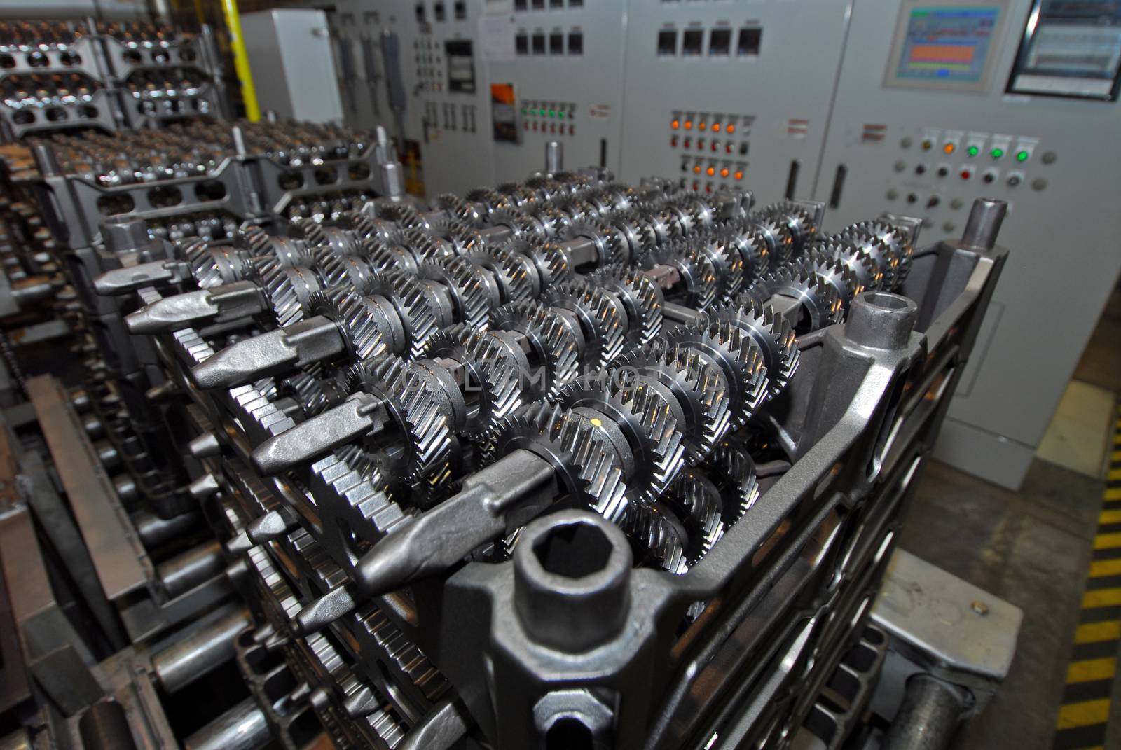 automotive transmission parts on a production line