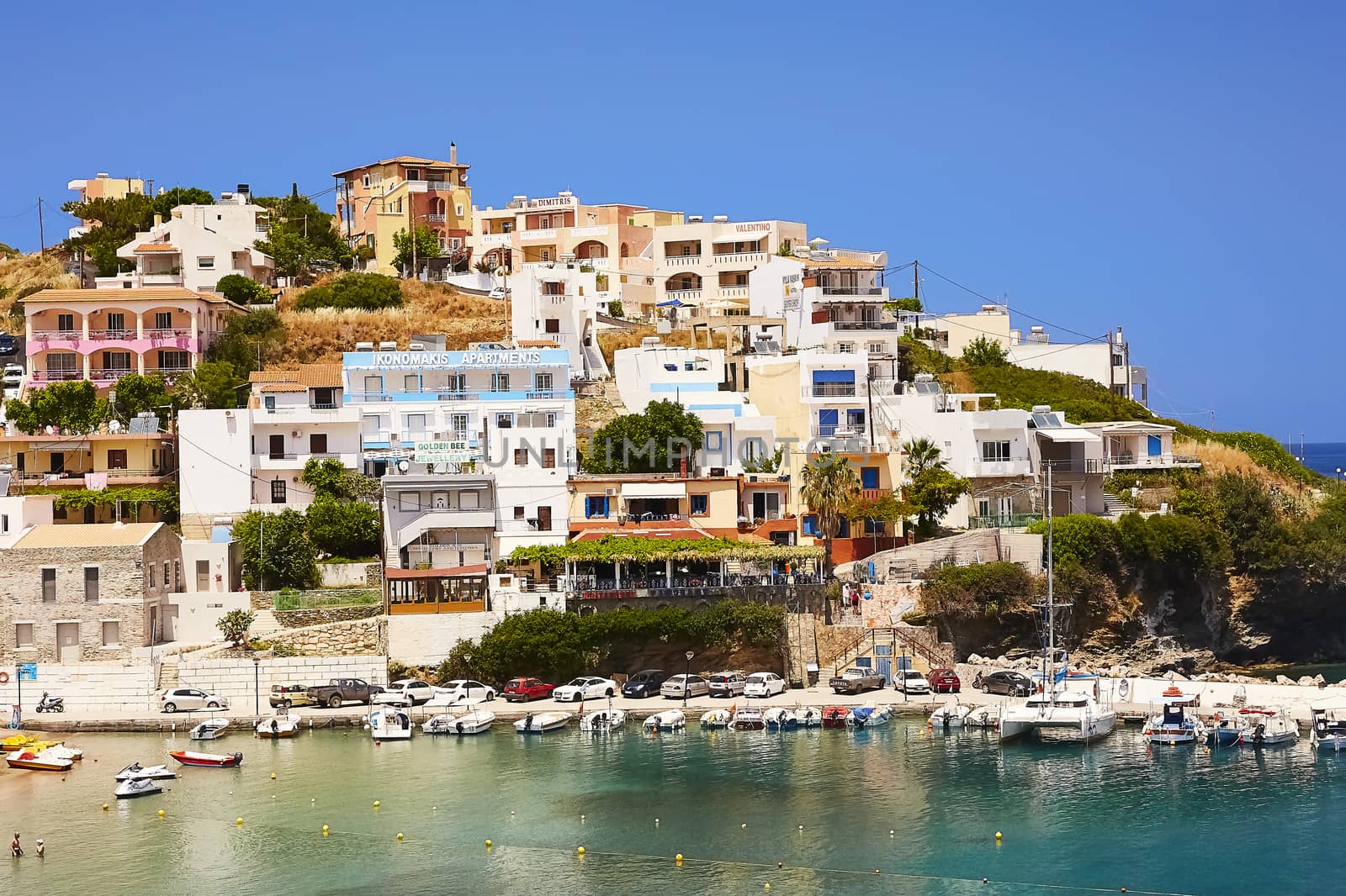 BALI, THE CRETE ISLAND, GREECE - JUNE 5, 2019: The beautiful seaview to the harbour of Bali.