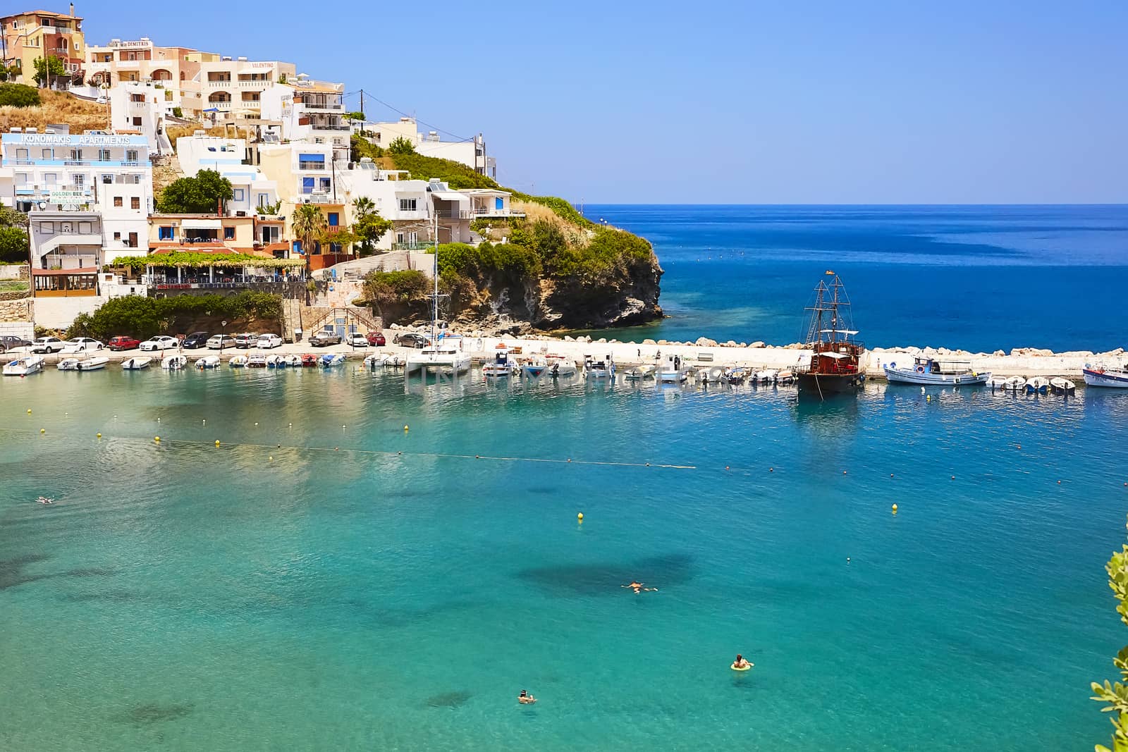 BALI, THE CRETE ISLAND, GREECE - JUNE 5, 2019: The beautiful seaview to the harbour of Bali.