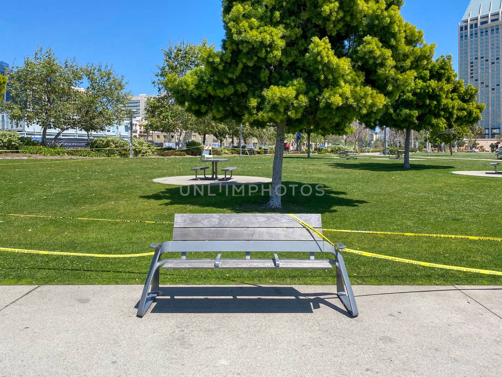 Empty and closed park during COVID-19 pandemic. . Coronavirus virus panic and quarantine San Diego, USA, April 18th, 2020