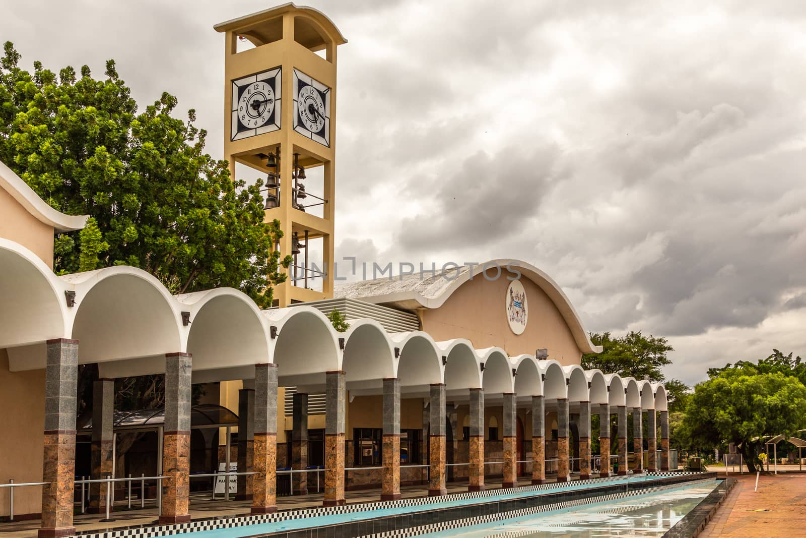 House of Botswanian Parlament with watch tower, Gaborone, Botswa by ambeon