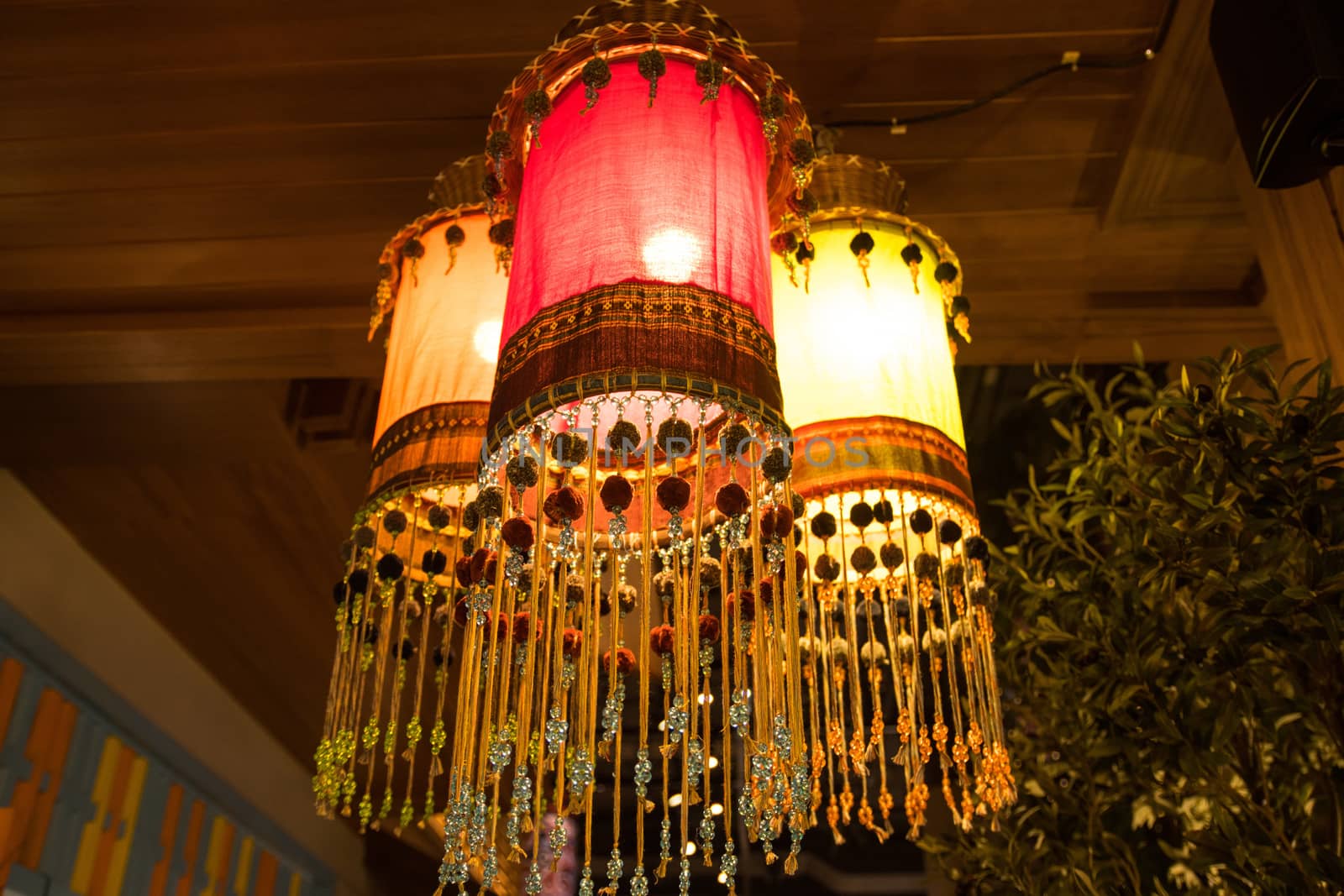 Hanging Lantern in Thai Made from bamboo paper Thai Lanna style For decorating