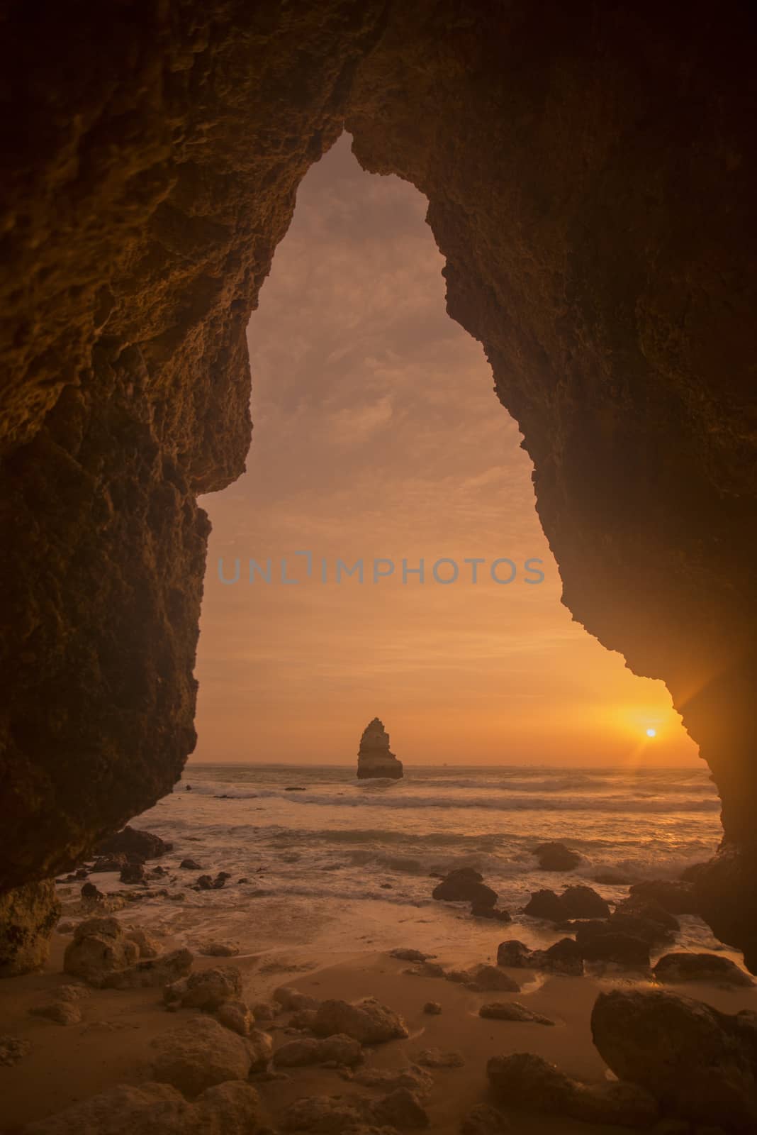 a landscape at the rocks of Ponta da Piedade near Lagos and Luz at the Algarve of Portugal in Europe.
