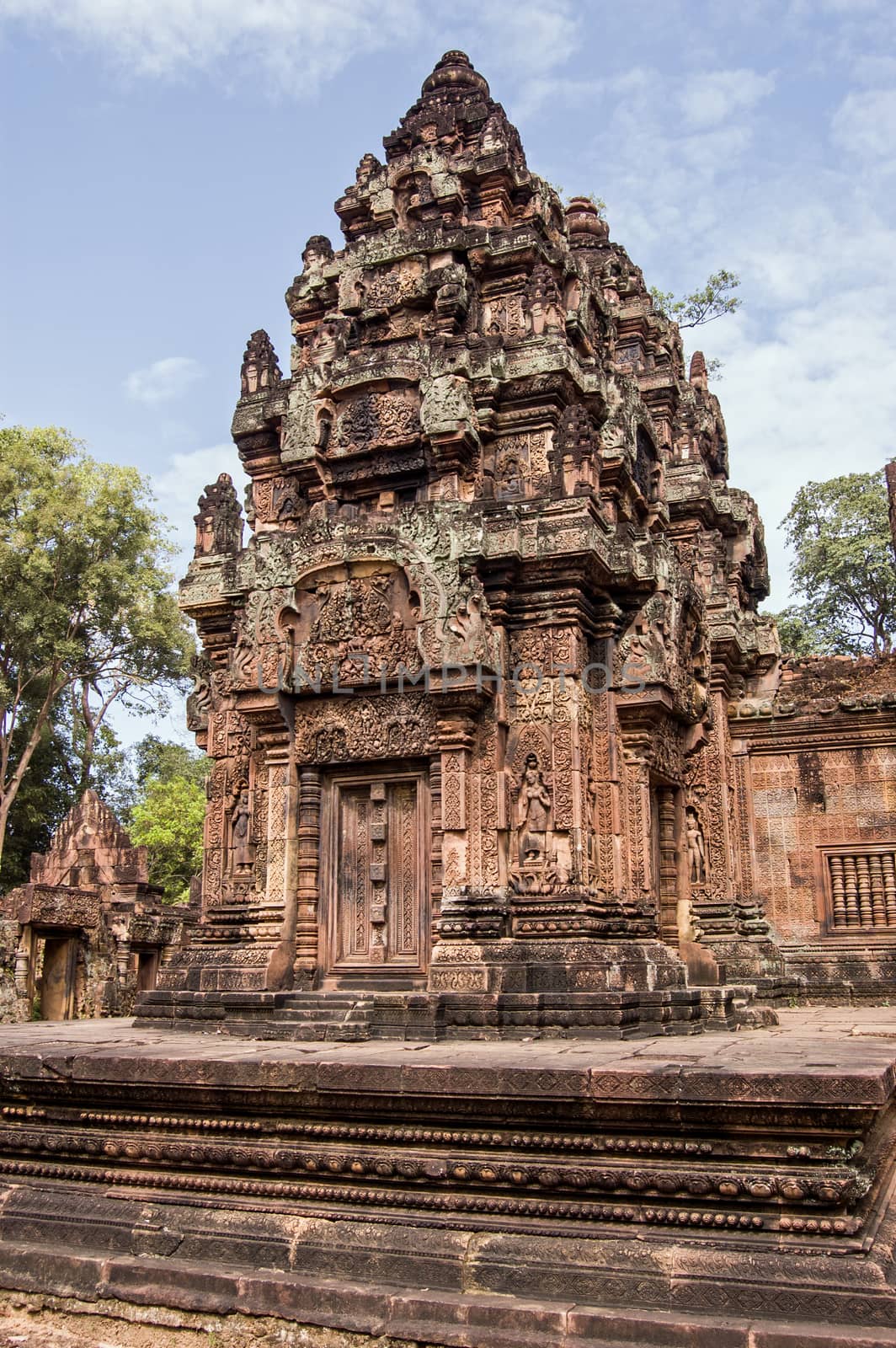 Prasats at the temple of Banteay Srei, Cambodia by BasPhoto