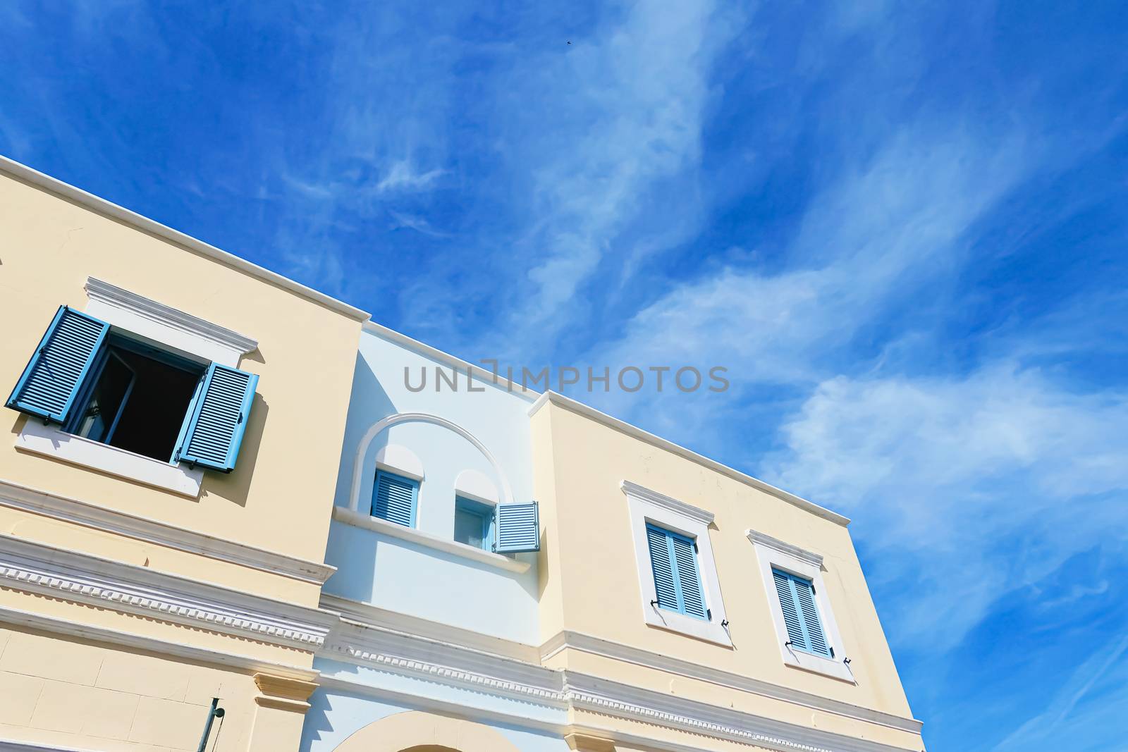 Architectural detail of a luxury classic villa on the Mediterranean coast, summer holiday and real estate by Anneleven