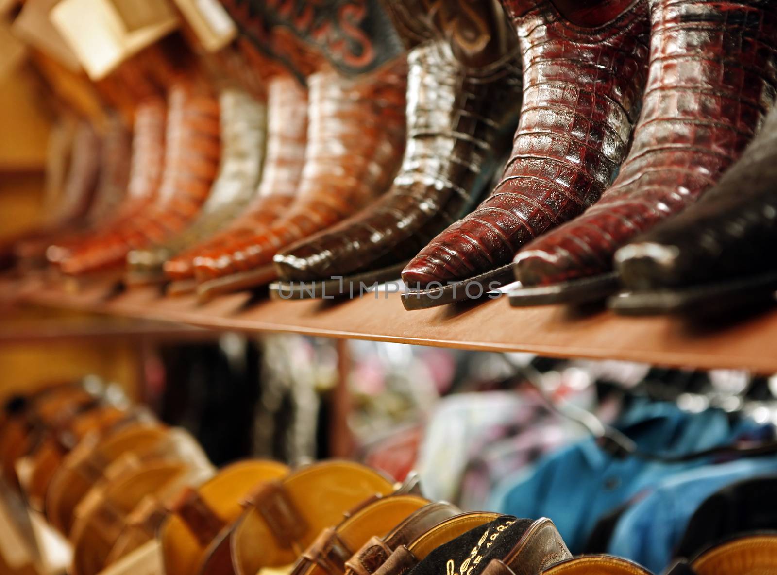 Cowboy boots in retail store.