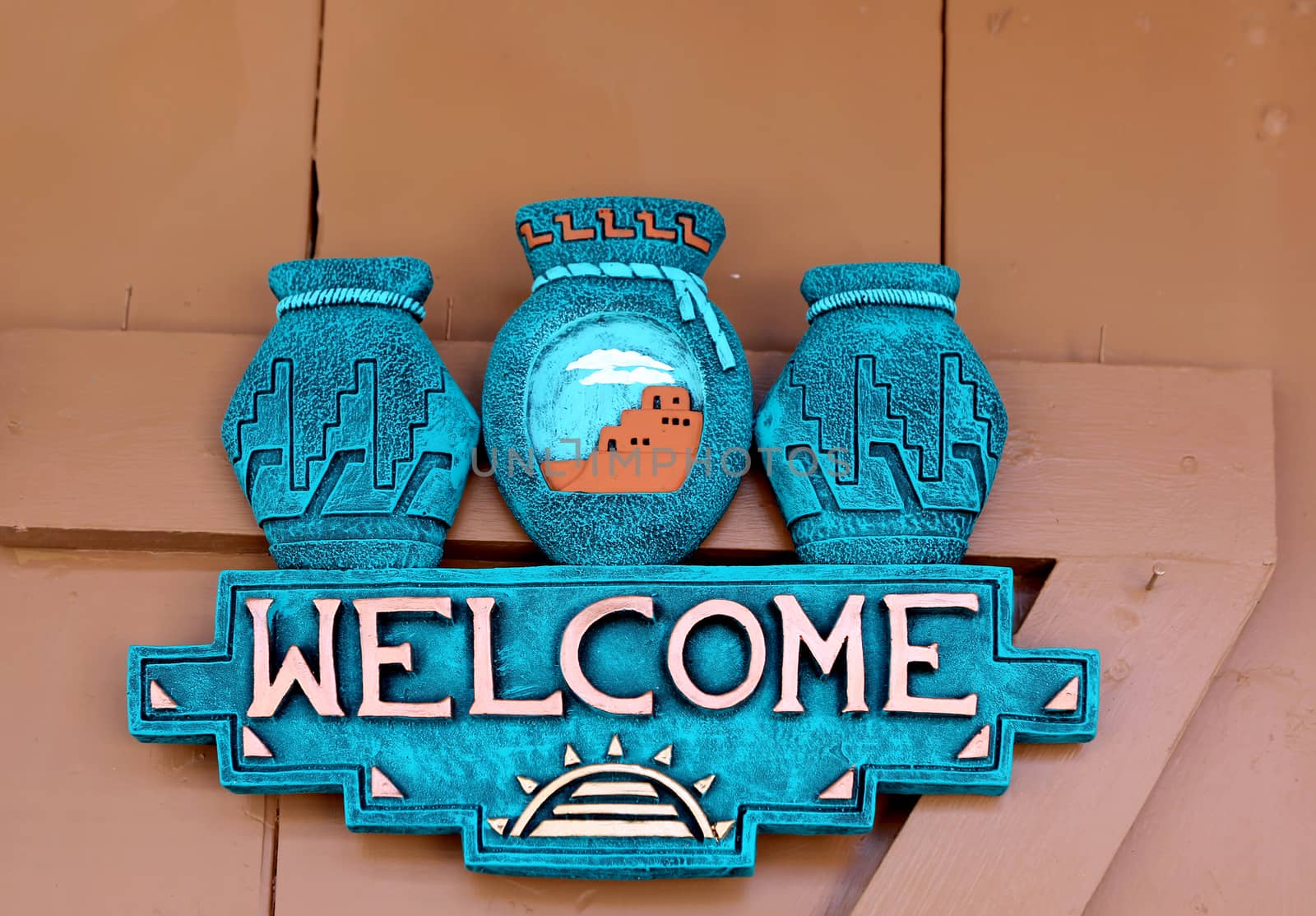 WELCOME sign, New Mexico, traditional Native American design