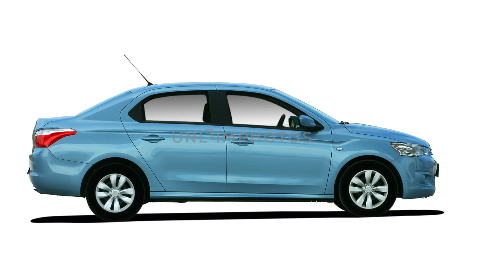 blue sedan on white background