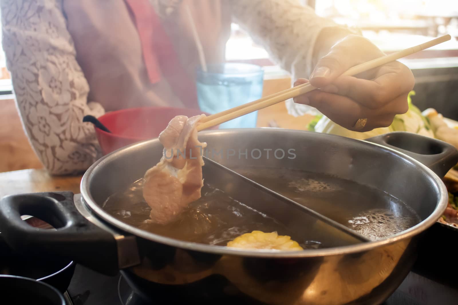 Slice of beef for hot pot in japanese restaurant