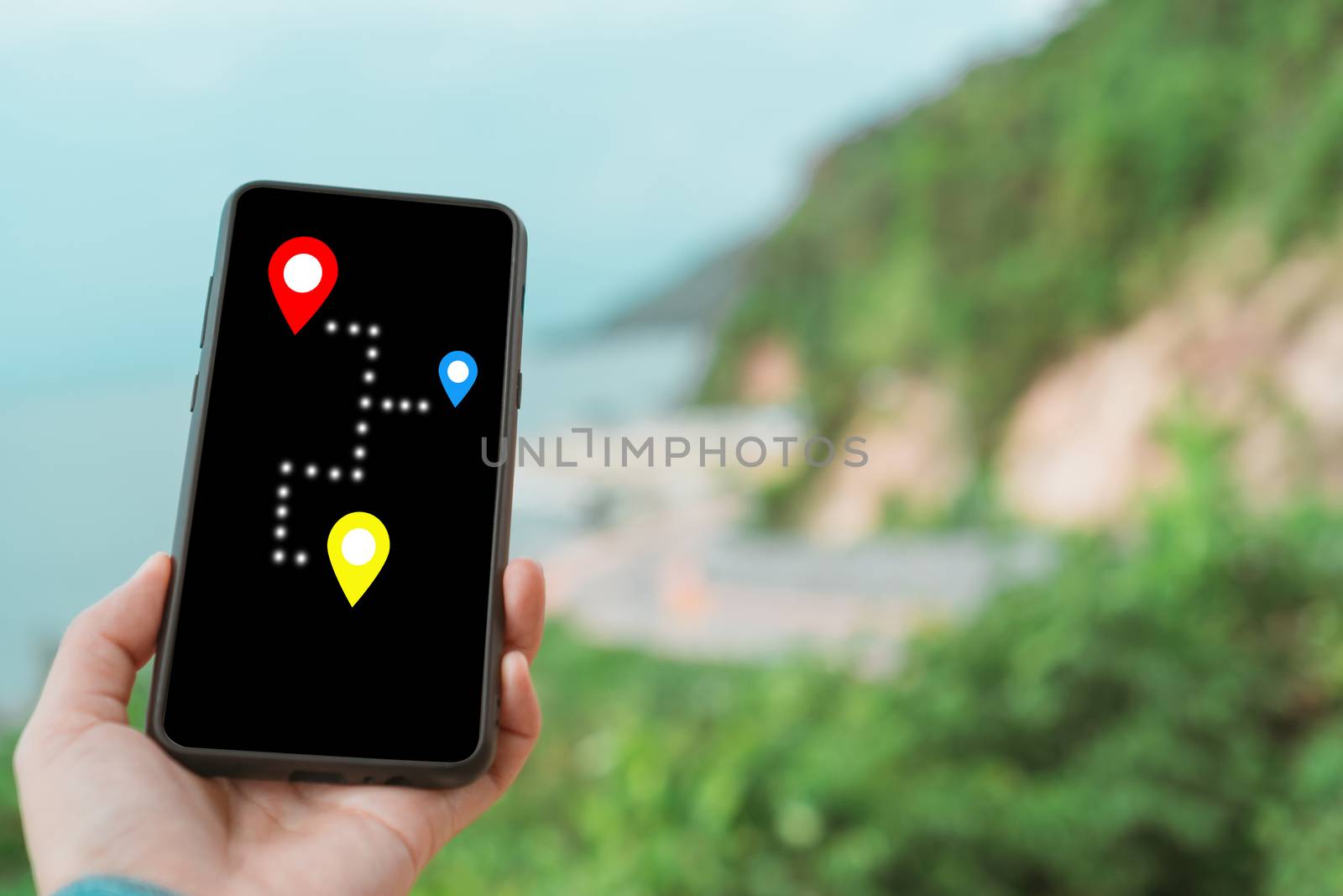 People use smartphone to check map to travel with internet and gps application for vacation or holiday.