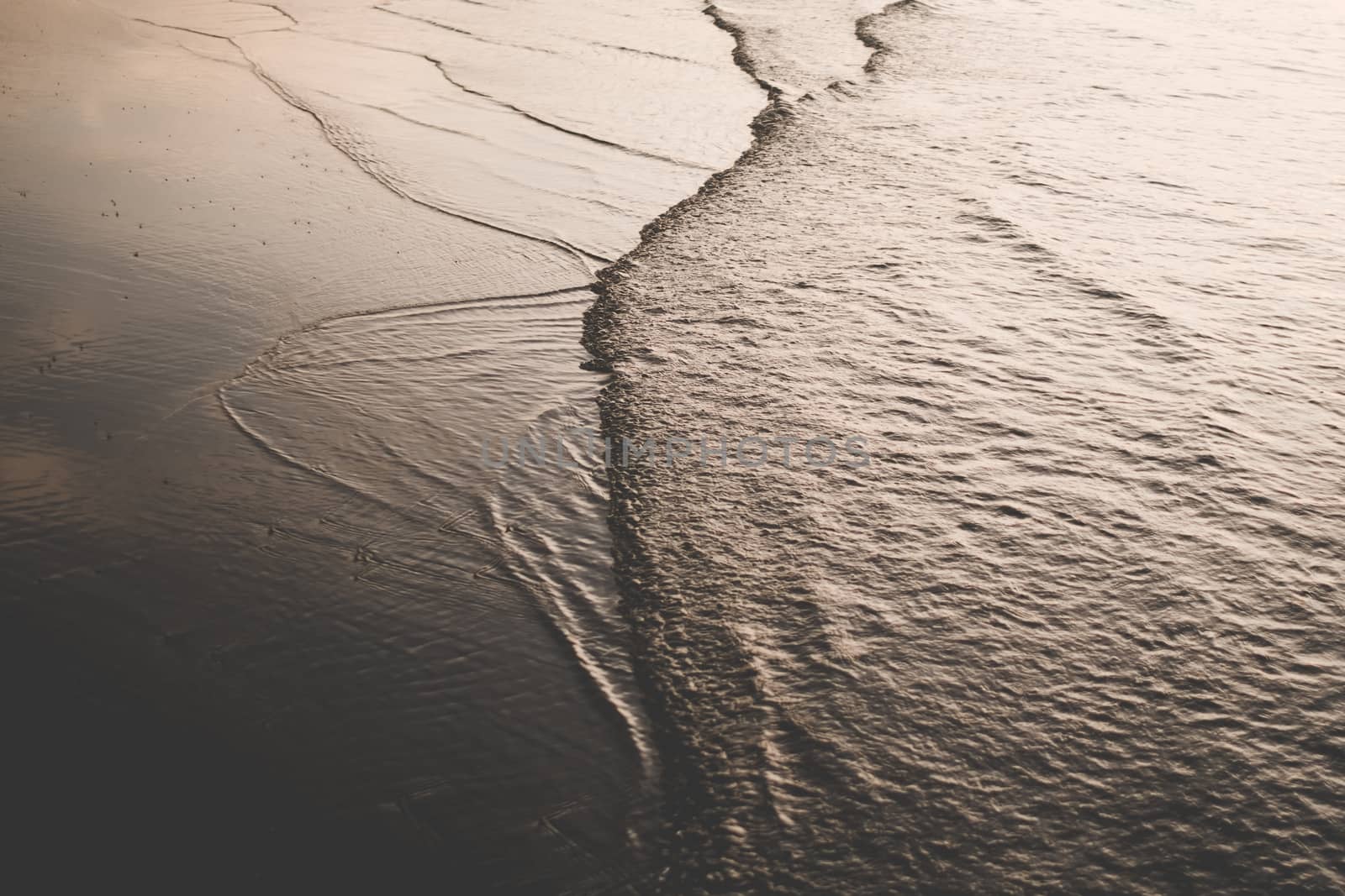 Tropical nature clean beach and white sand in summer season with dark color tone abstract  background.