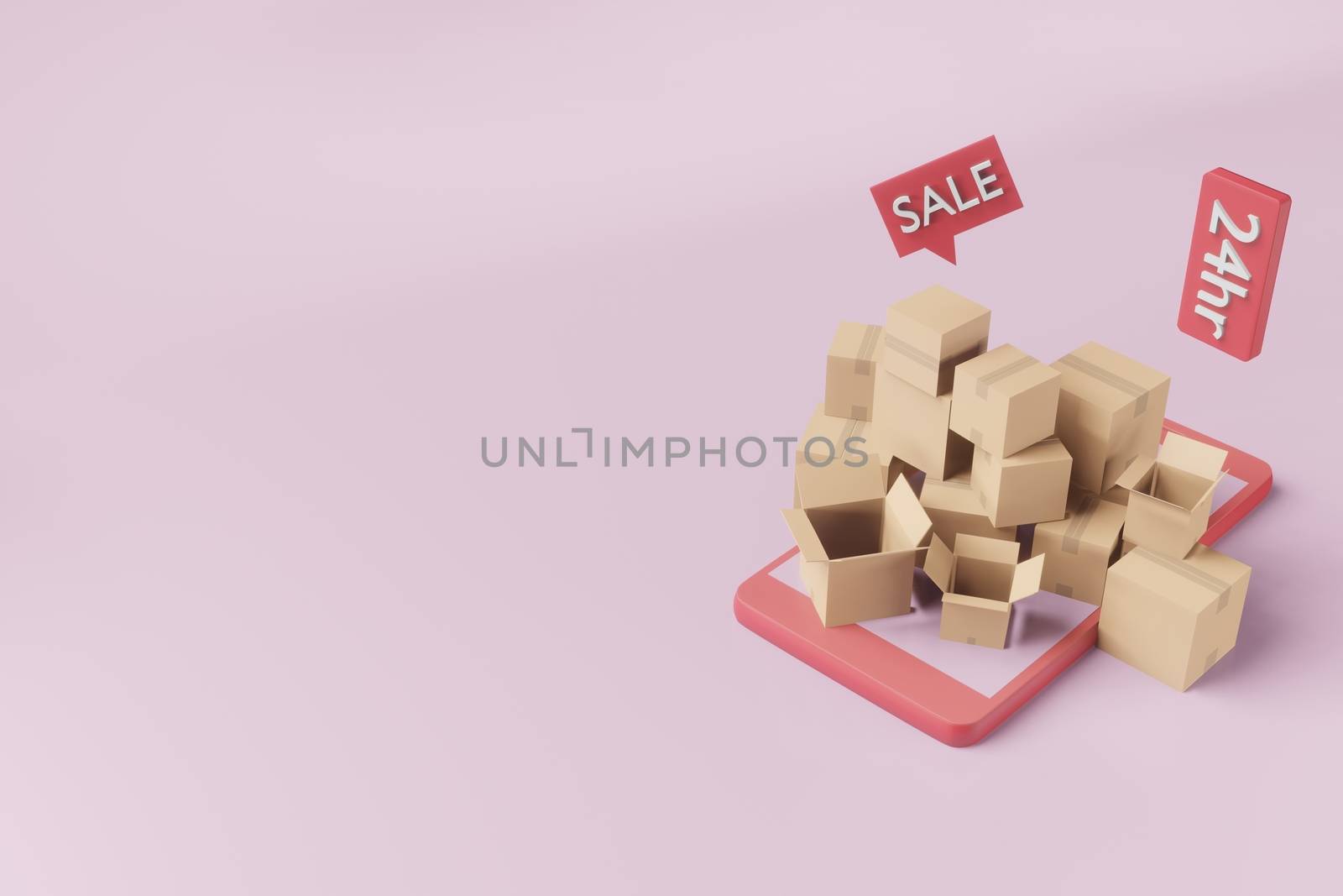 Boxes from online shopping with mockup scene creator in  3D illustration or 3D rendering for product sale/promotion advertising by bkneung