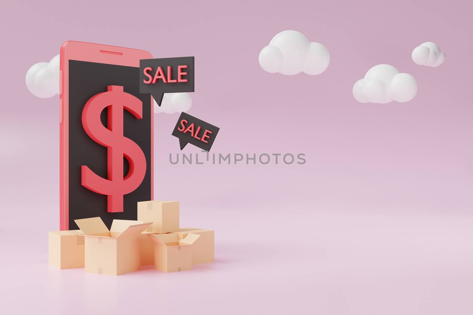 Boxes from online shopping with mockup scene creator in  3D illustration or 3D rendering for product sale/promotion advertising by bkneung