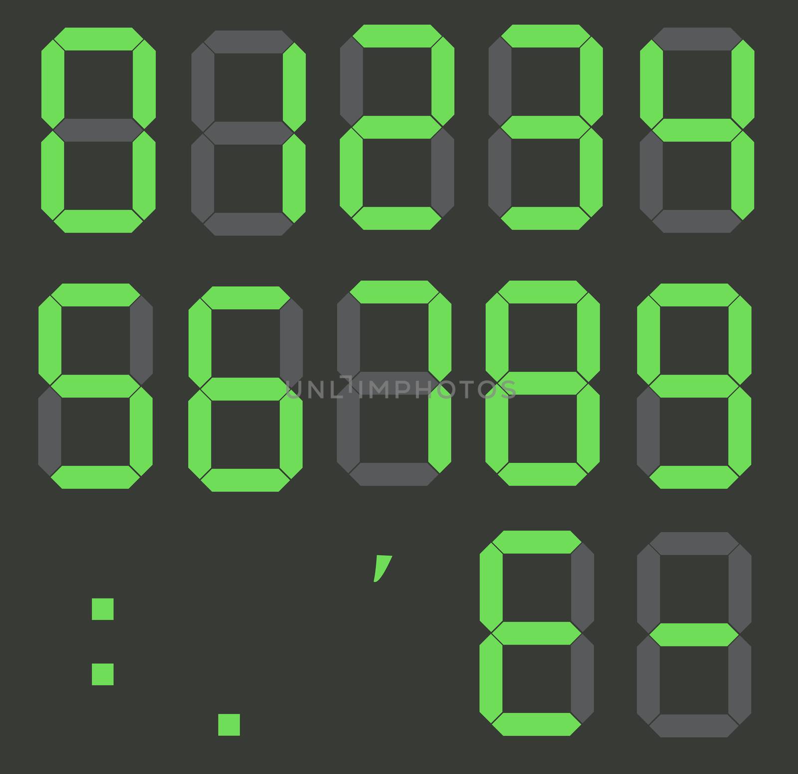 set of calculator digital numbers. electronic figures. LCD digital number.