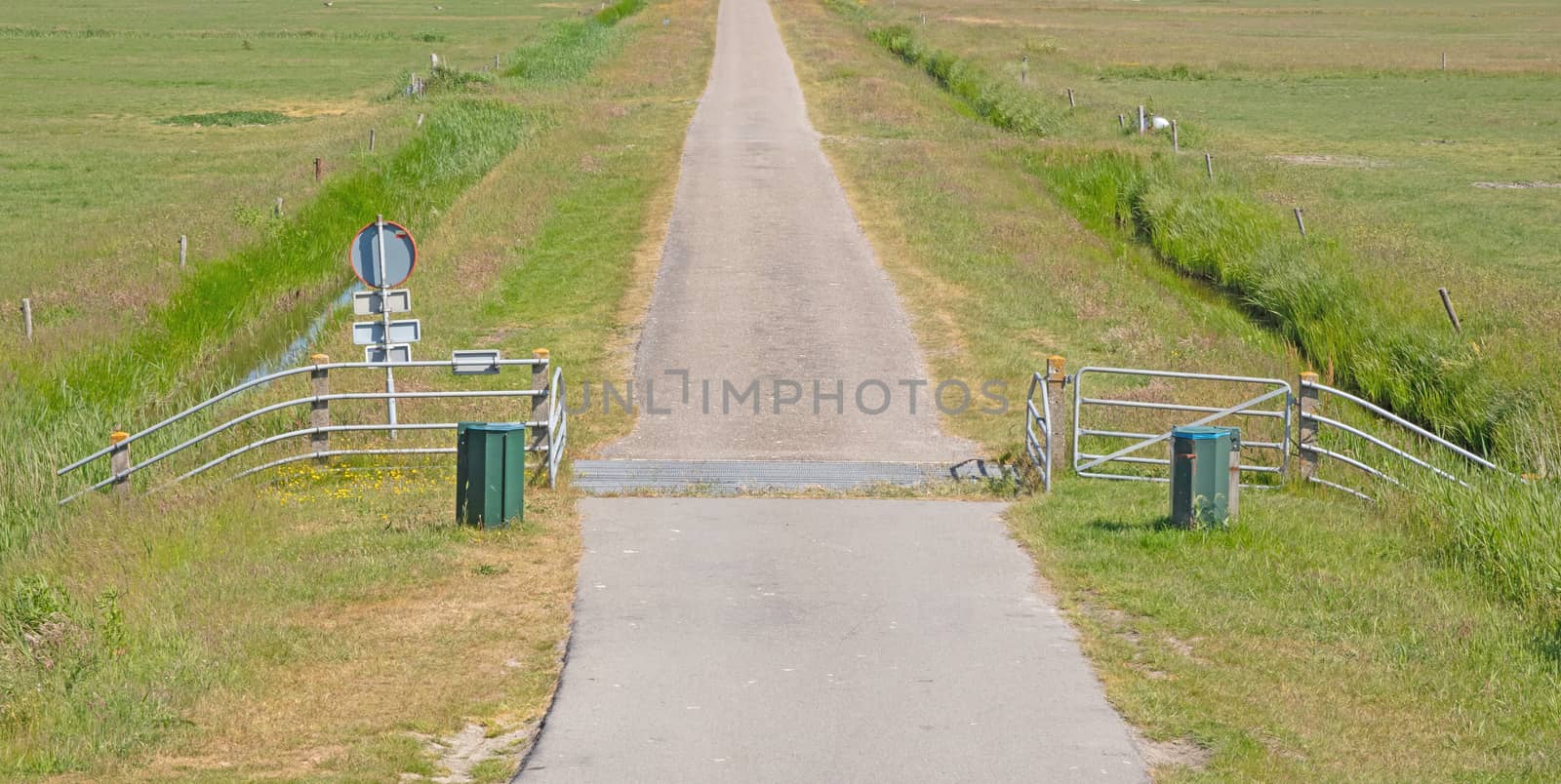 Cattle grid in ground, an obstacle used to prevent wild cattle and other wildlife from crossing