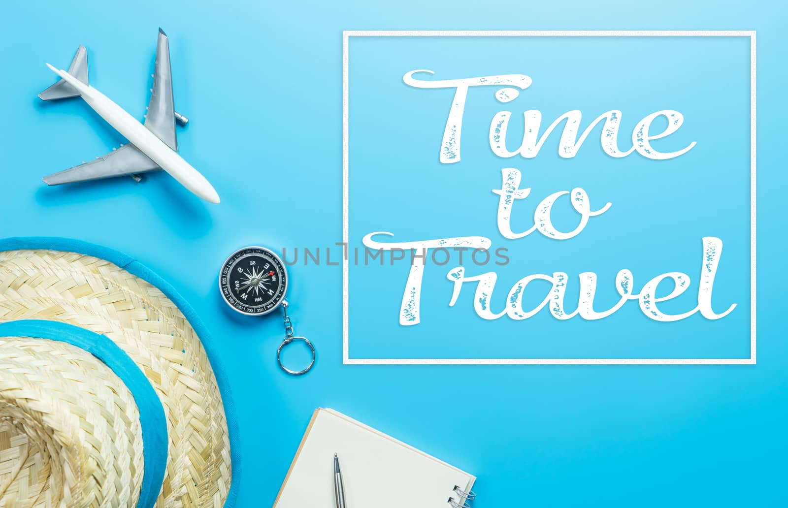 Time to travel text on blue accessories vacation trip by junce