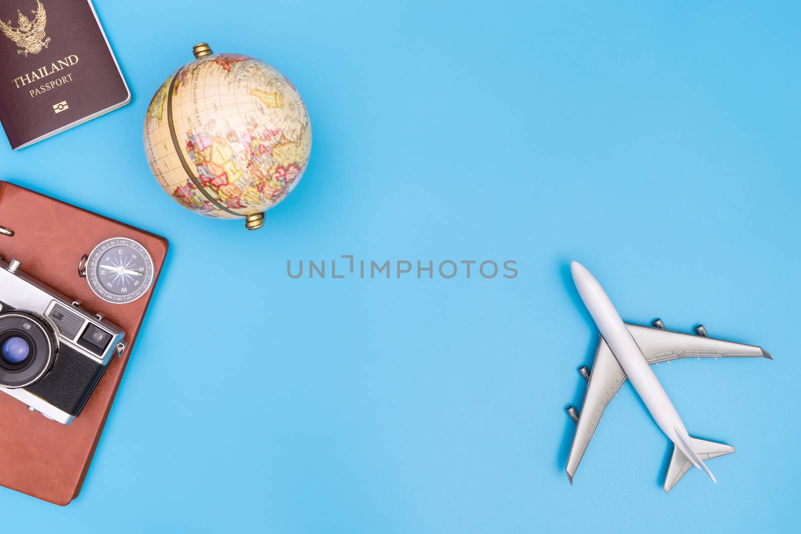 World travel object on blue background for travel concept by junce