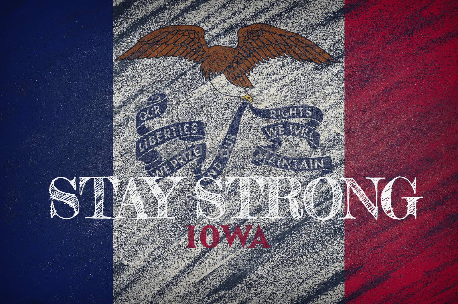 COVID-19 warning. Quarantine zone Covid 19 on Iowa ,flag illustration. Coronavirus danger area, quarantined country. Stay strong.