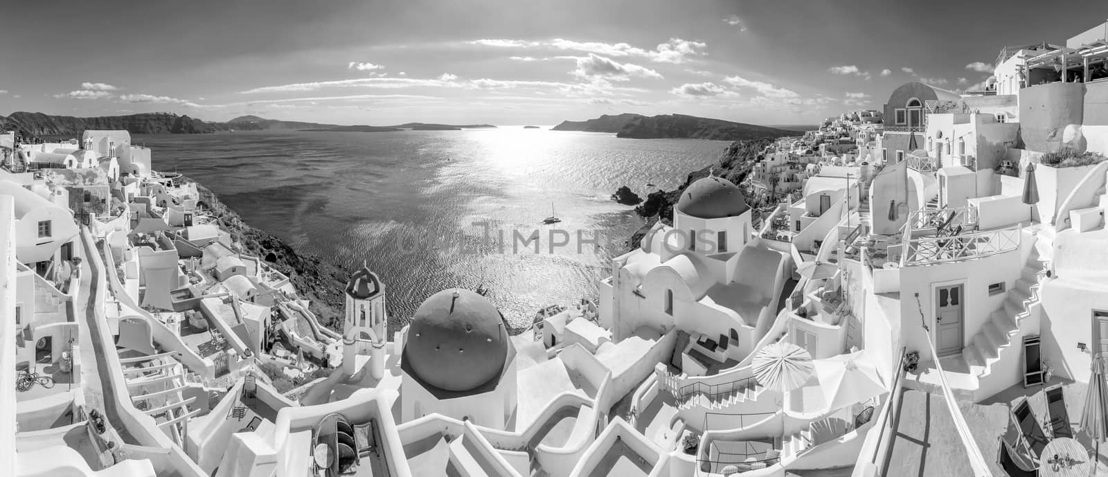 Great twilight view of Santorini island. Sunset on the famous Oia city, Greece, Europe