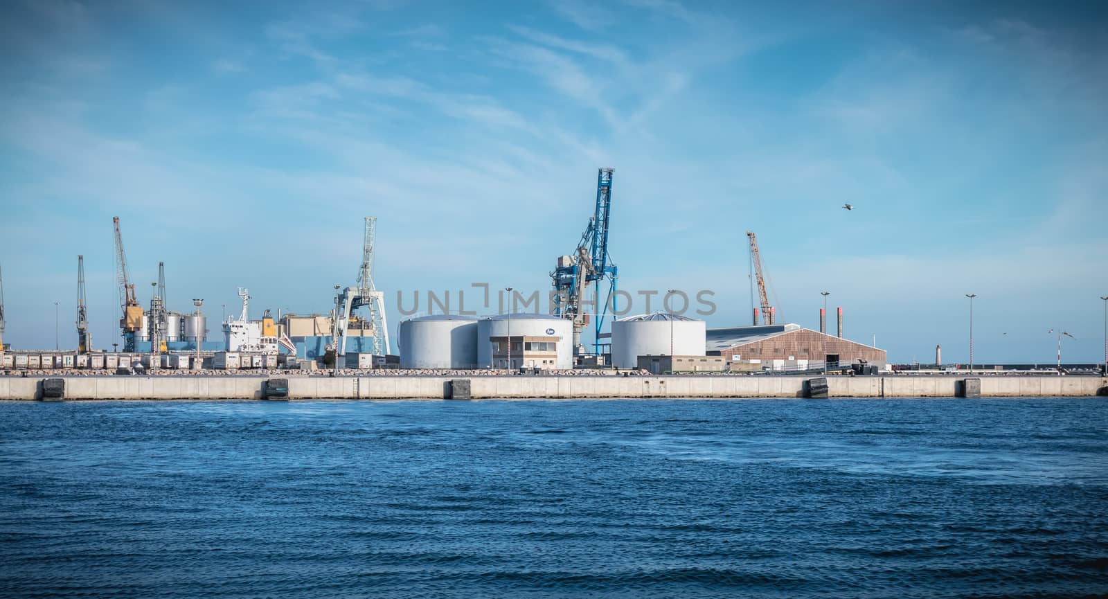 Sete, France - January 4, 2019: view of the industrial and commercial port on the Mediterranean Sea on a winter day