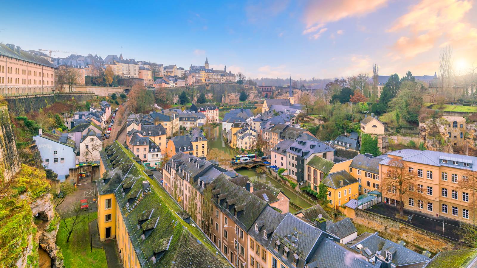 Skyline of old town Luxembourg City from top view by f11photo