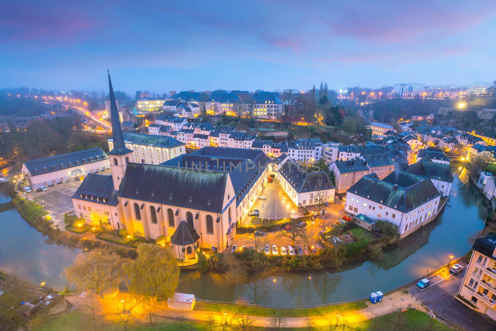 Skyline of old town Luxembourg City from top view  in Luxembourg