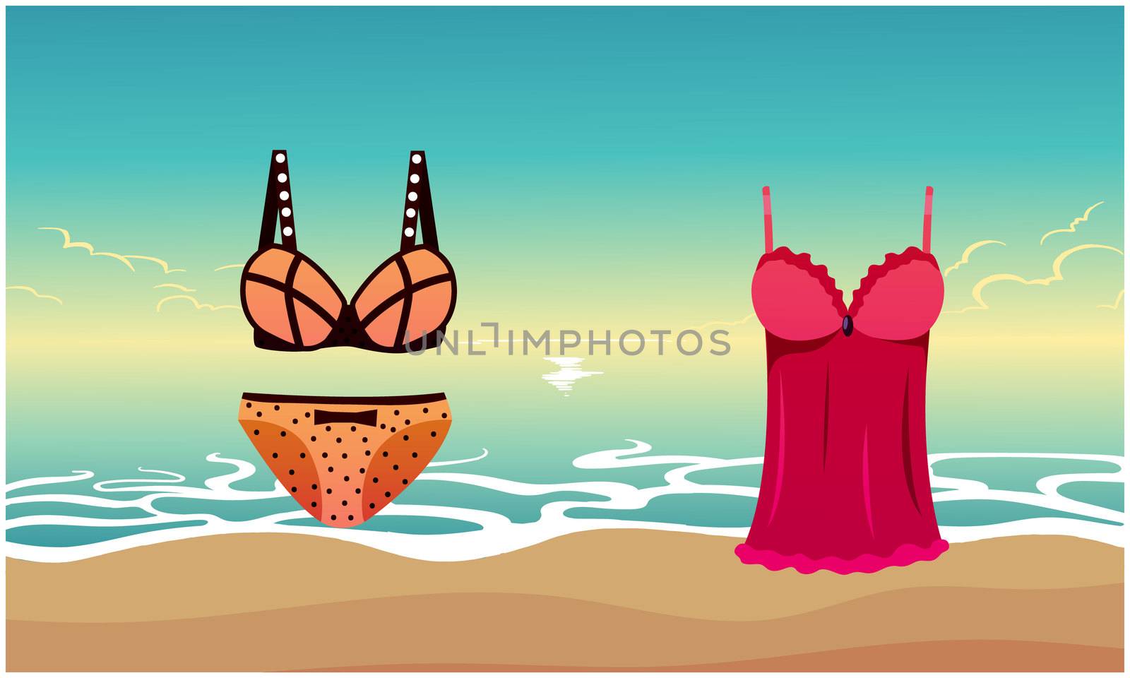 mock up illustration of female beach wear on abstract background by aanavcreationsplus