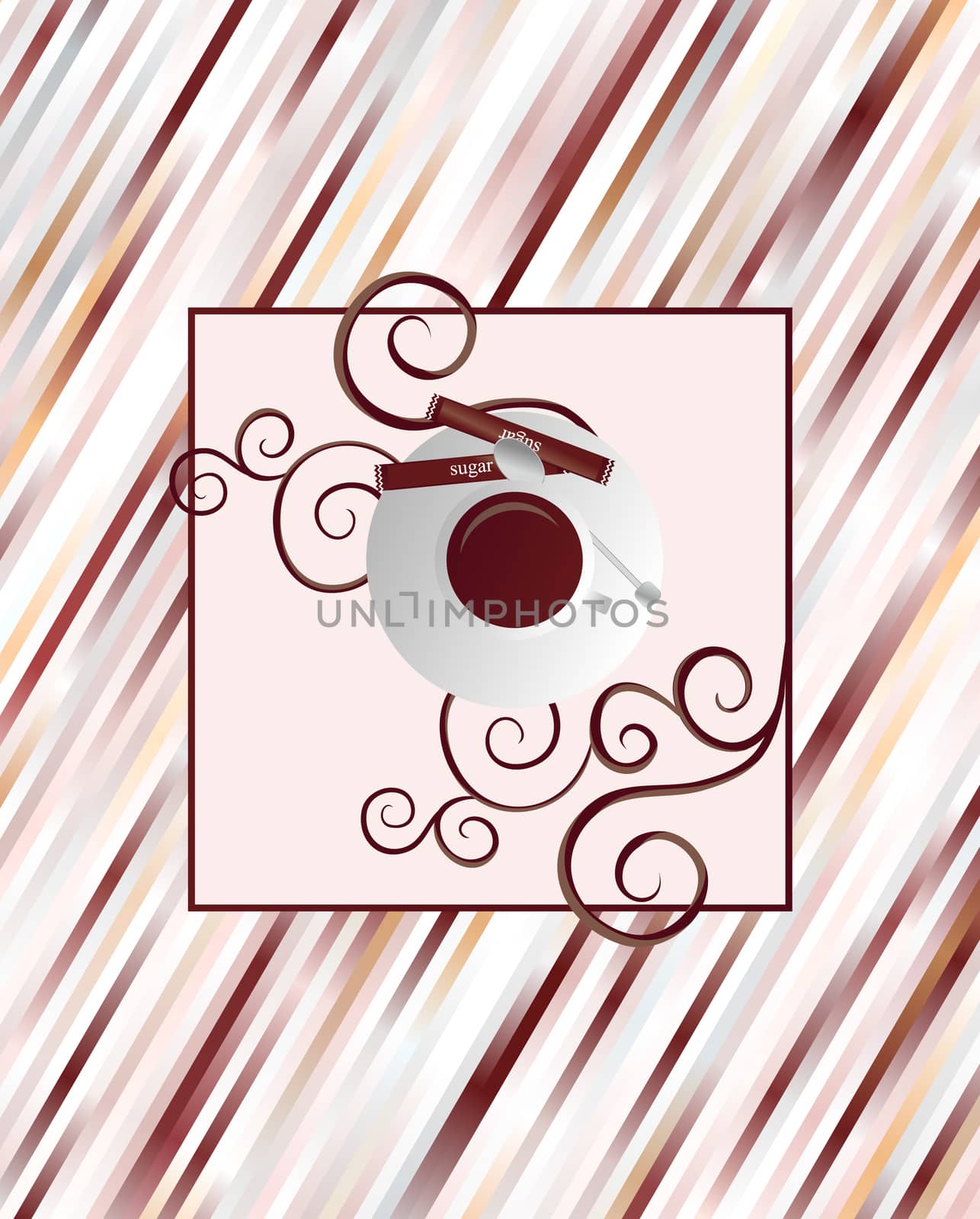 vector coffee cup brown frame with stripes background