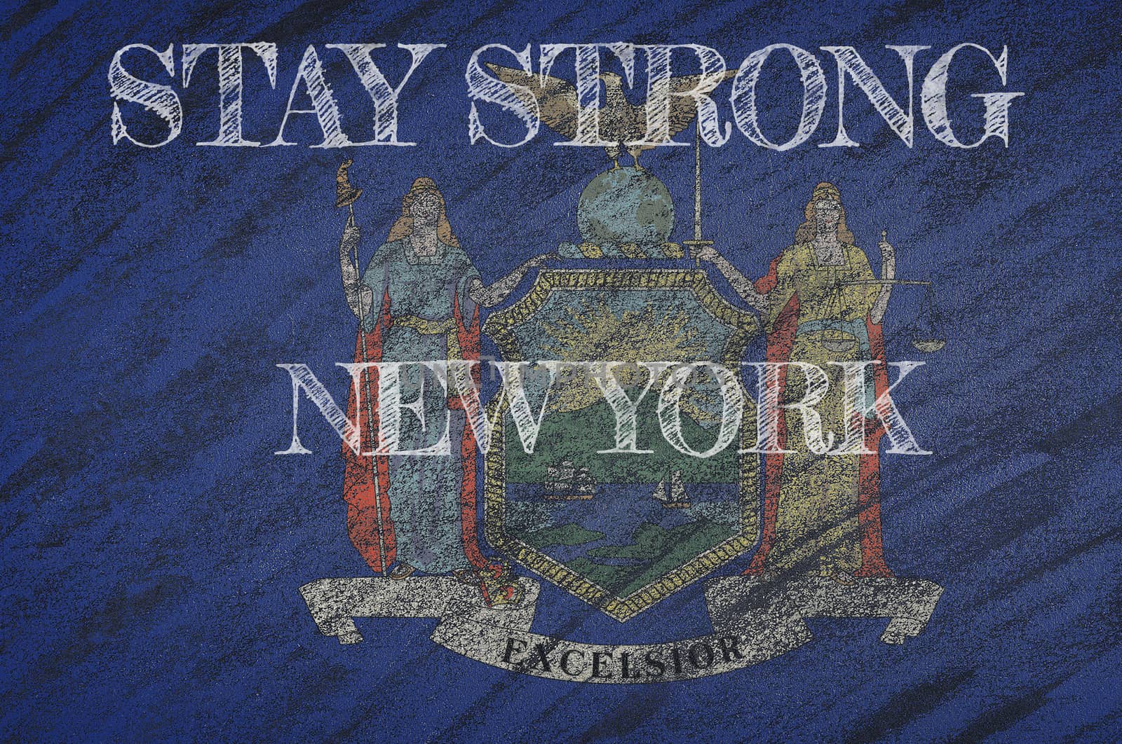 COVID-19 warning. Quarantine zone Covid 19 on New York ,flag illustration. Coronavirus danger area, quarantined country. Stay strong.