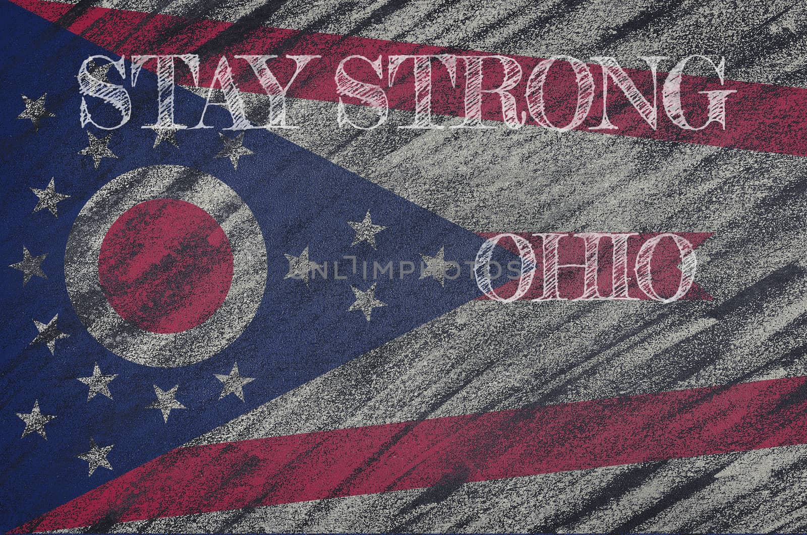 COVID-19 warning. Quarantine zone Covid 19 on Ohio ,flag illustration. Coronavirus danger area, quarantined country. Stay strong.
