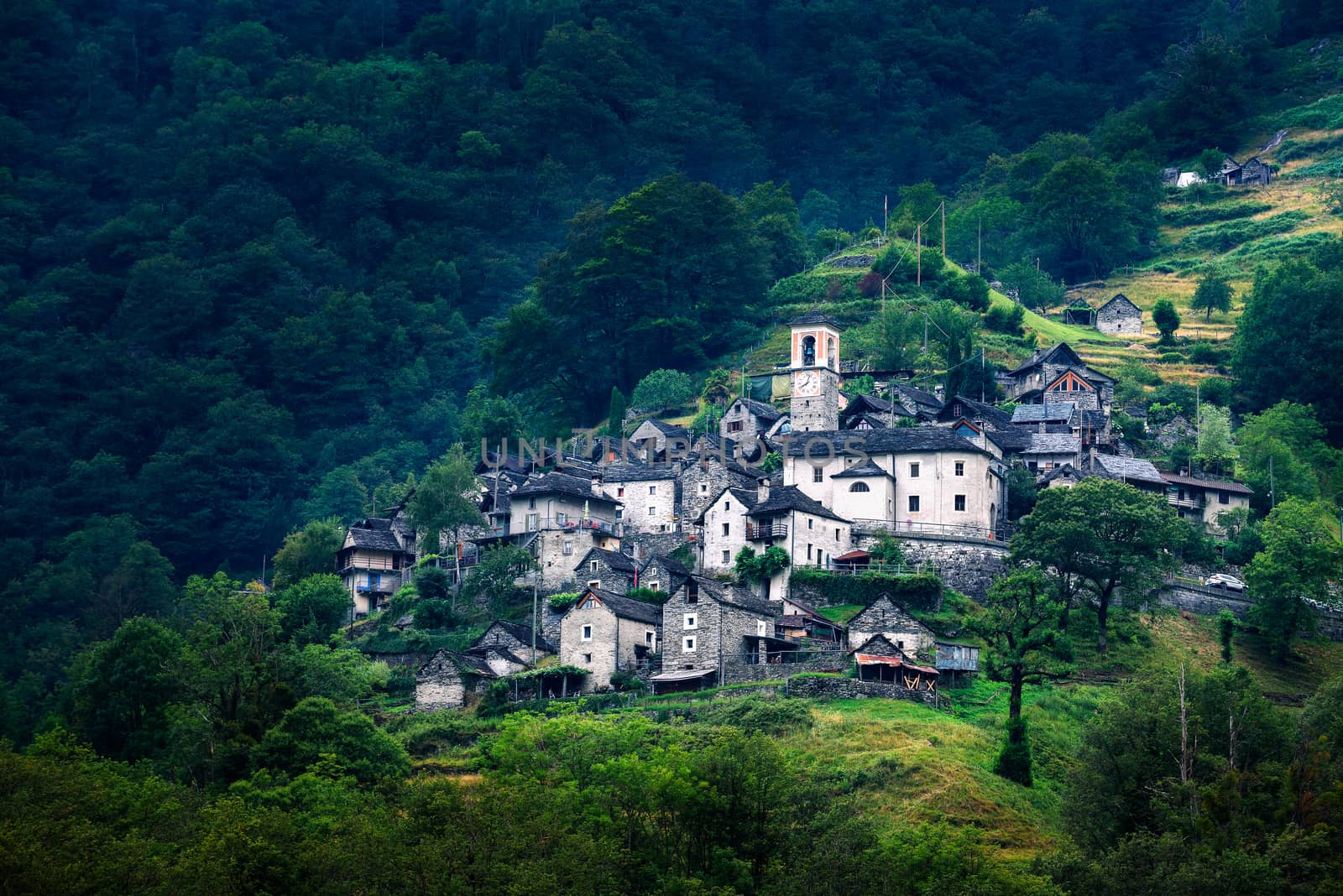 Ancient village of Corippo located near Lavertezzo in Canton Ticino, Switzerland by nickfox