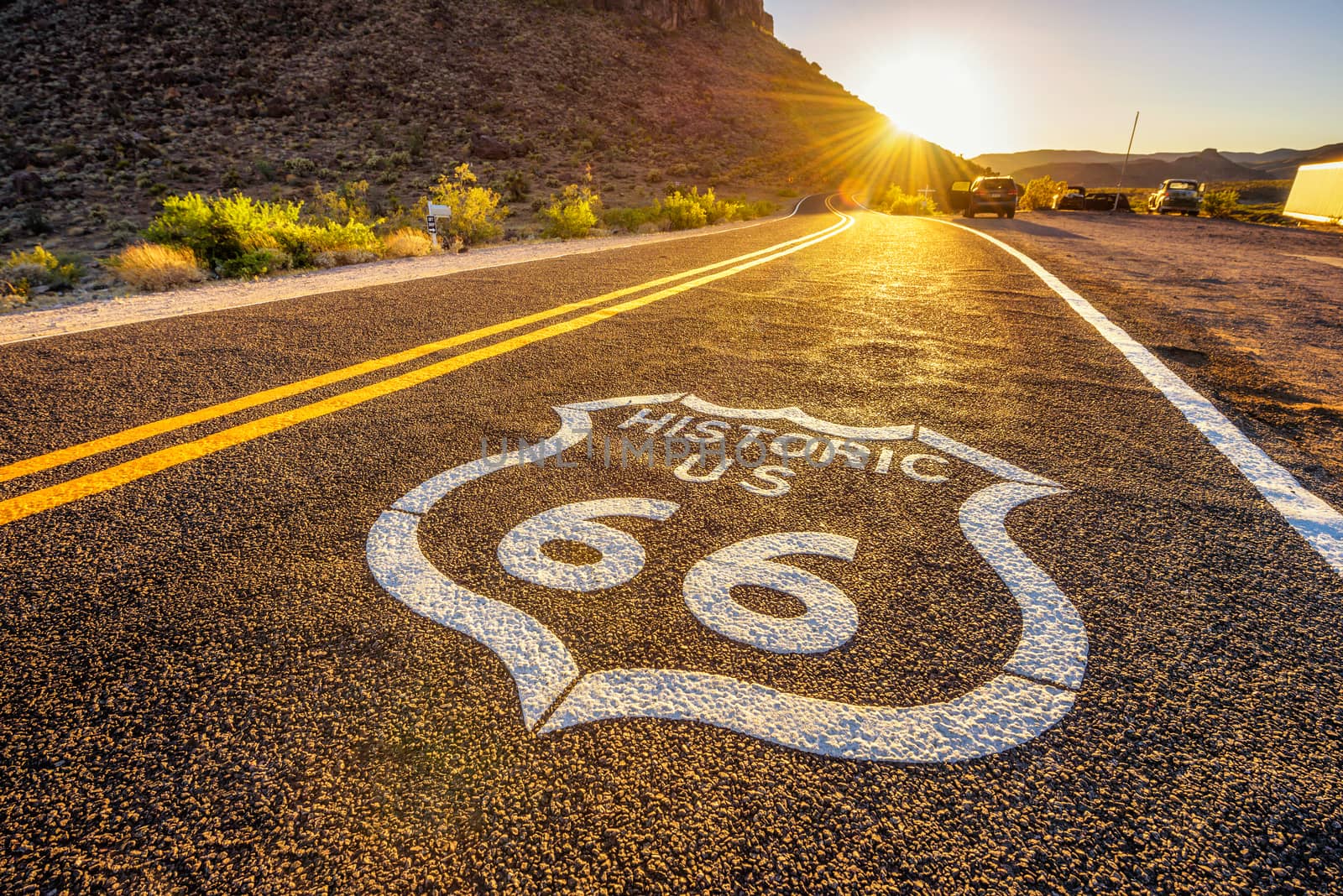 Street sign on historic route 66 in the Mojave desert by nickfox