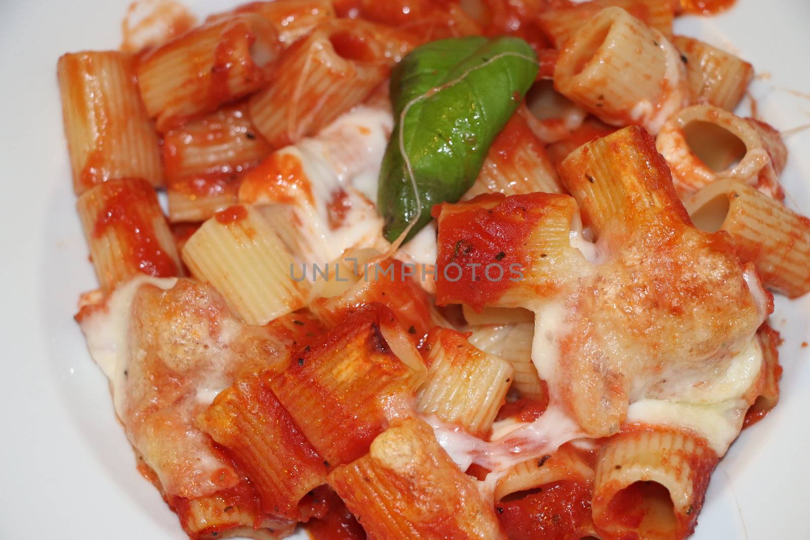 baked pasta with tomato and fresh basil