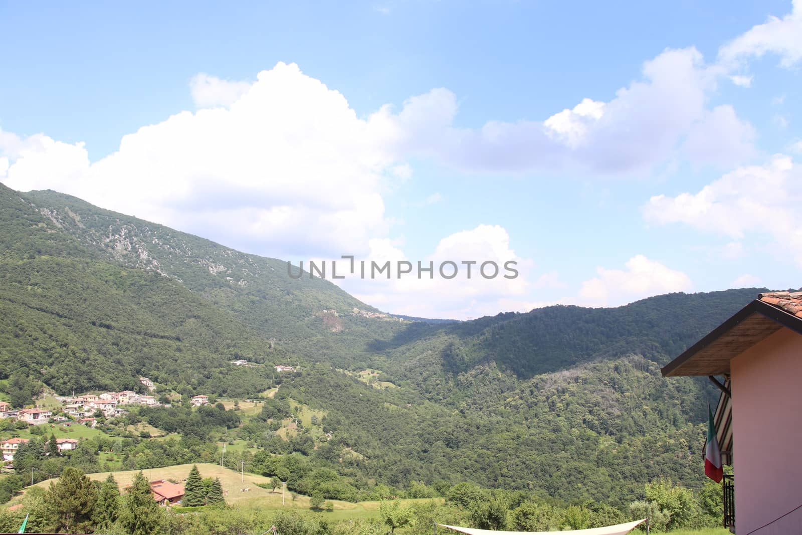 view of a small village in the mountains in northern Italy