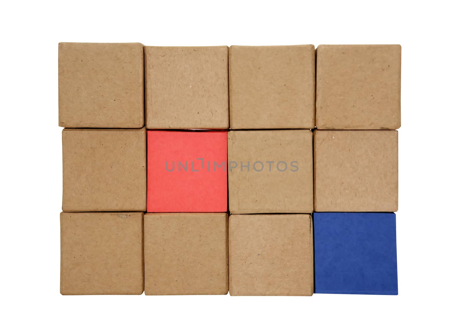 Stack of cardboard cubes on white background isolated with clipping path