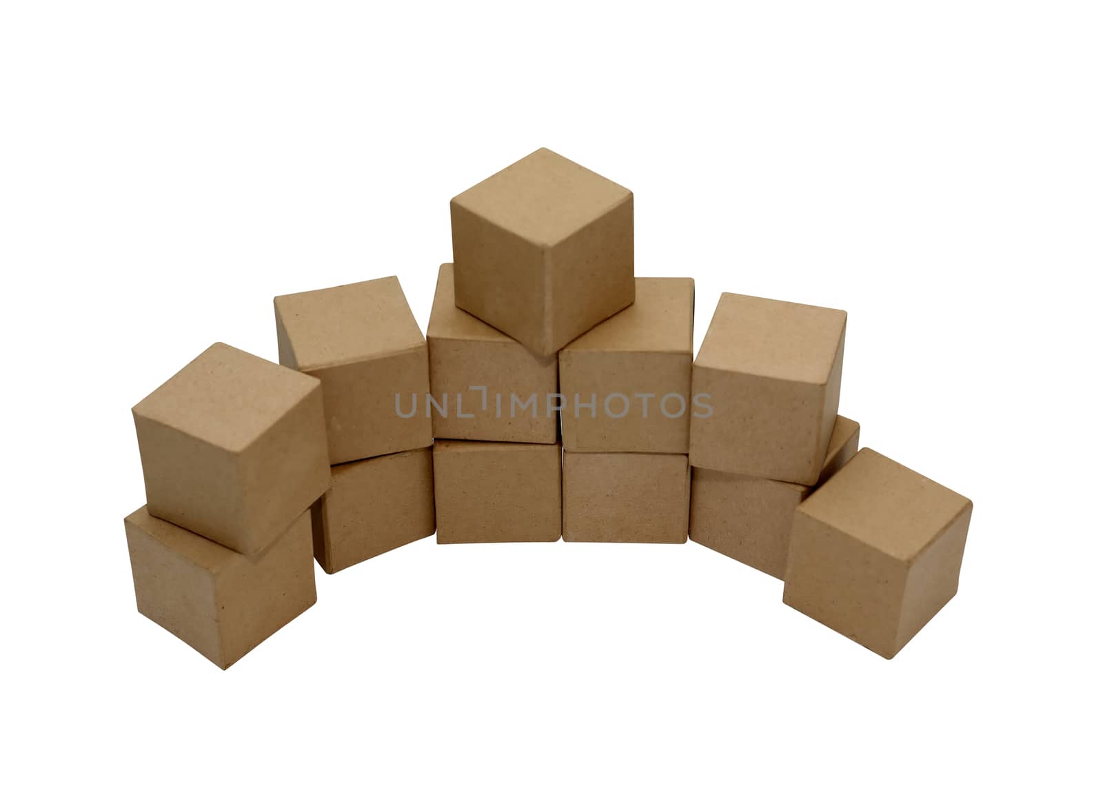 Stack of cardboard cubes on white background isolated with clipping path