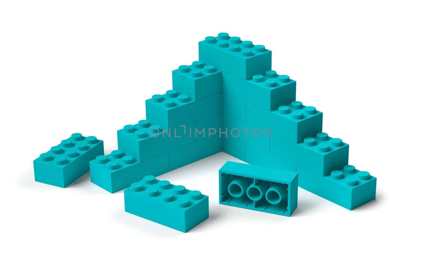 Toy building blocks 3D construction structure start, progress concept