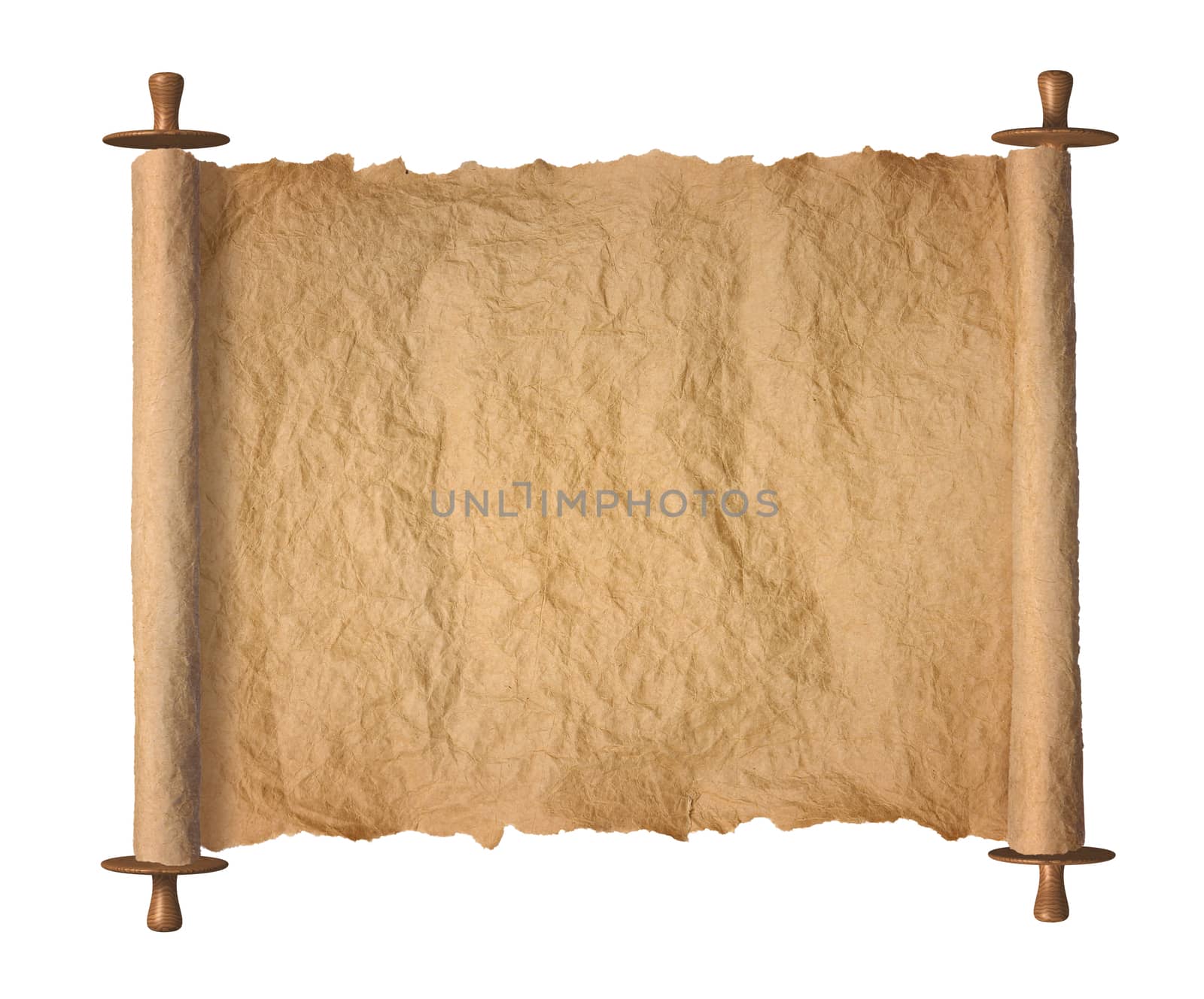 Old rolled blank torah parchment paper roll on white background
