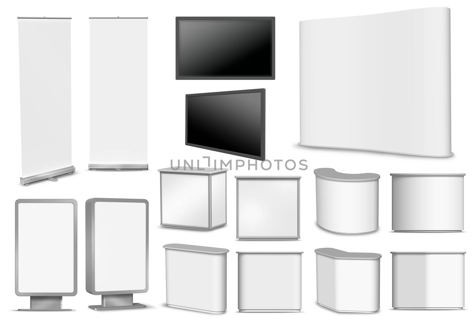 Set of 3D blank exhibition fair equipment for lay-outs and draft by anterovium
