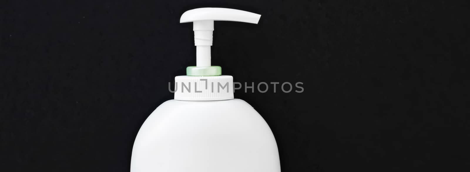 Blank label cosmetic container bottle as product mockup on black background by Anneleven