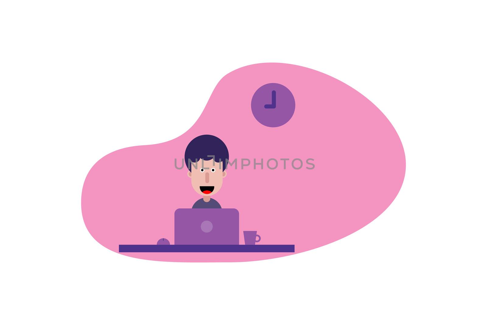 work from home concept. Man use computer laptop for work in home on white background. Social distance.
