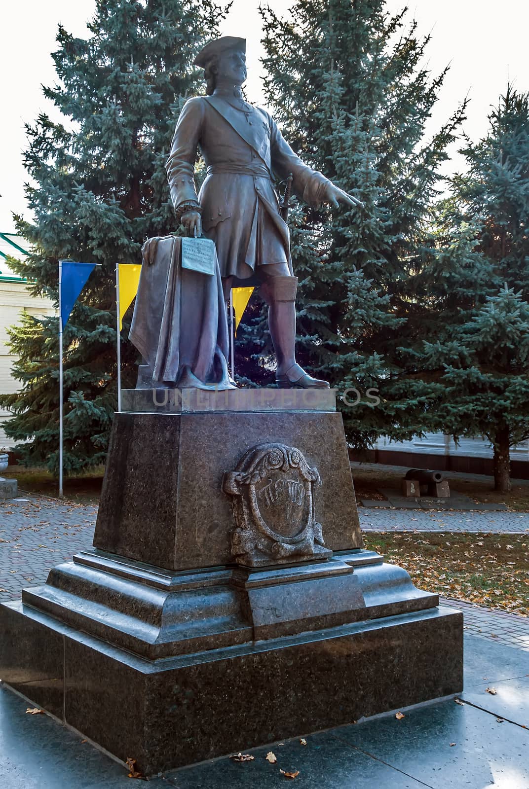 Russian emperor Peter the Great 1 bronze copper monument in Reserve «Battle of Poltava» Ukraine.