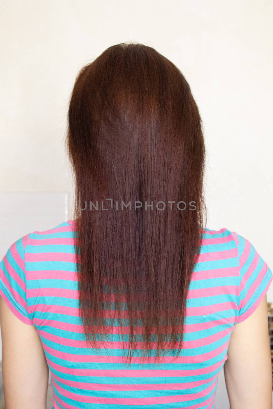 Long female hair chestnut color behind the girl by AnatoliiFoto