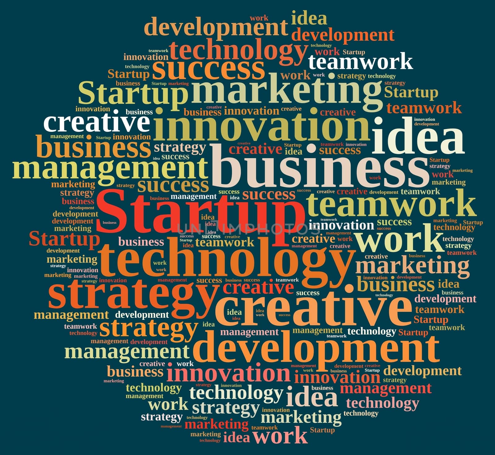 Illustration with word cloud with the word Startup.