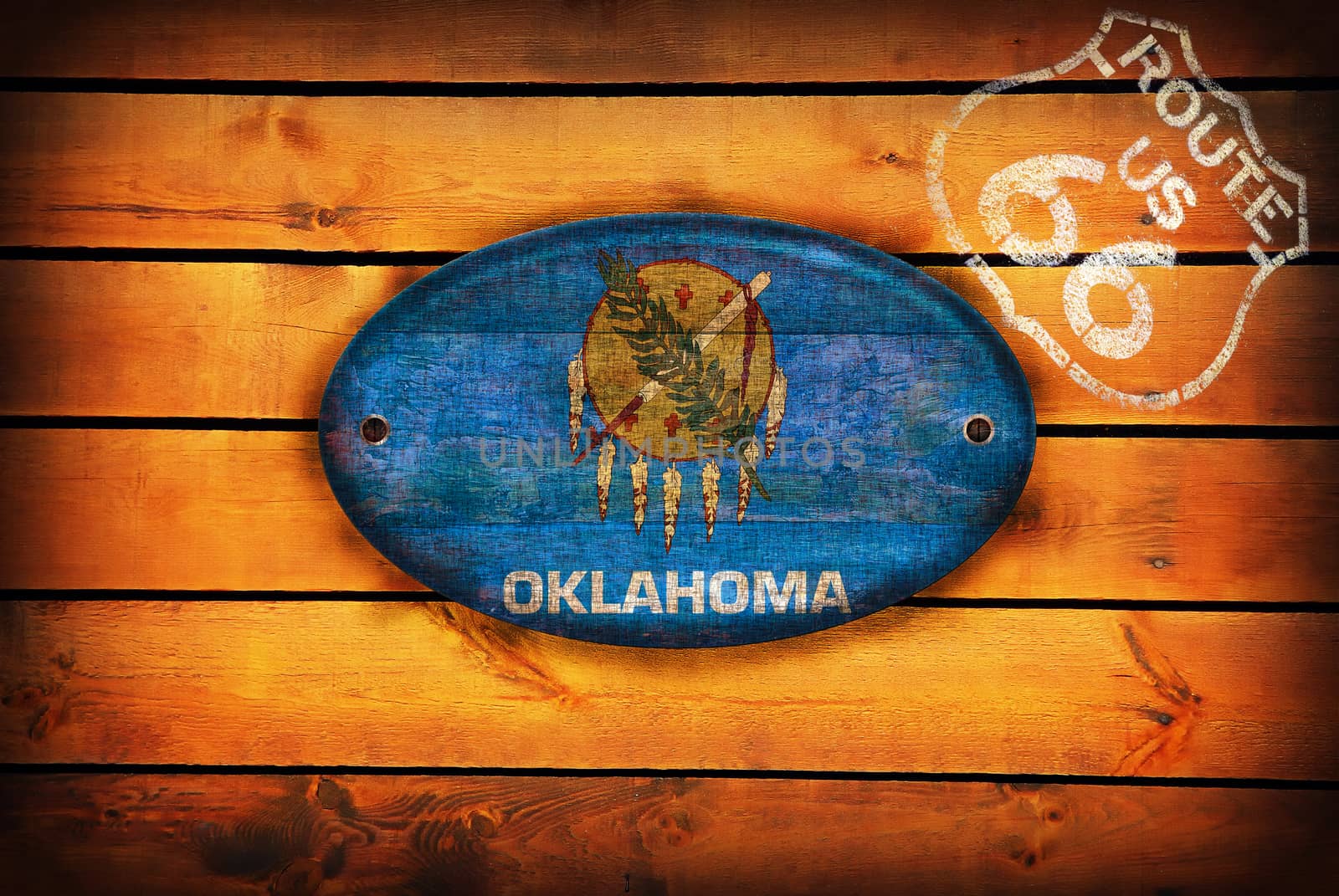 Oklahoma flag and shield of Route 66. by CreativePhotoSpain